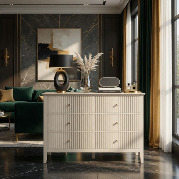 English Elm 47.2" Fluted Matte Six Drawer Dresser Modern Mdf Chest with Soft Close Storage B082P514969