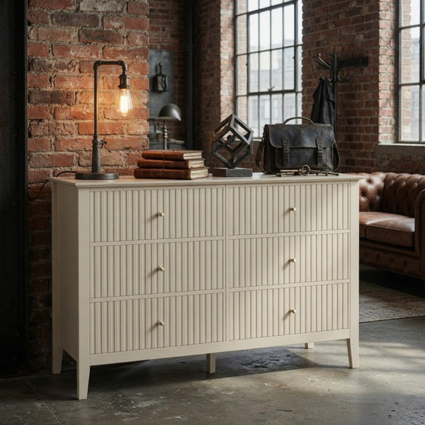 English Elm 47.2" Fluted Matte Six Drawer Dresser Modern Mdf Chest with Soft Close Storage B082P514969