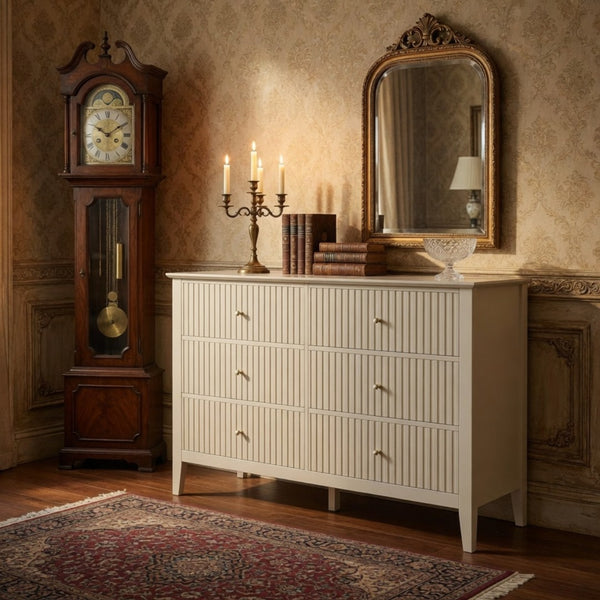 English Elm 47.2" Fluted Matte Six Drawer Dresser Modern Mdf Chest with Soft Close Storage B082P514969