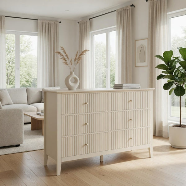 English Elm 47.2" Fluted Matte Six Drawer Dresser Modern Mdf Chest with Soft Close Storage B082P514969