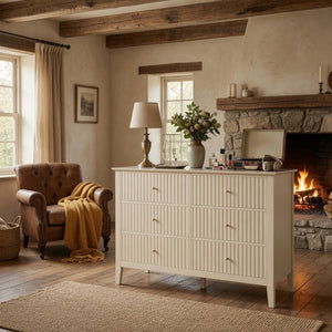 English Elm 47.2" Fluted Matte Six Drawer Dresser Modern Mdf Chest with Soft Close Storage B082P514969