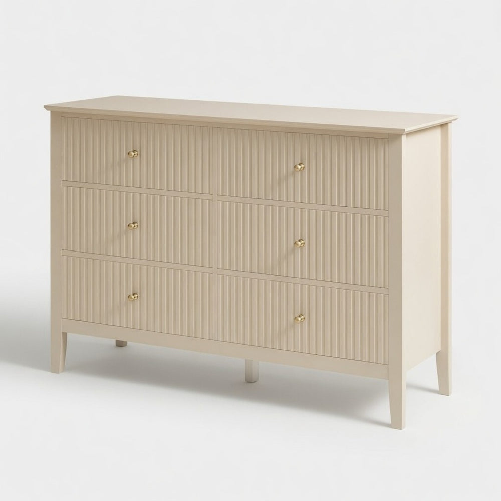 English Elm 47.2" Fluted Matte Six Drawer Dresser Modern Mdf Chest with Soft Close Storage B082P514969