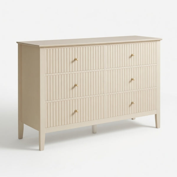 English Elm 47.2" Fluted Matte Six Drawer Dresser Modern Mdf Chest with Soft Close Storage B082P514969