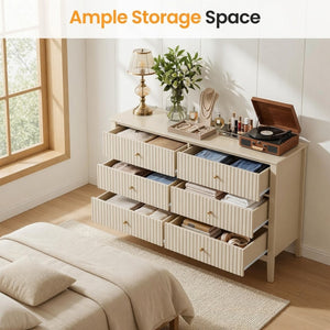 English Elm 47.2" Fluted Matte Six Drawer Dresser Modern Mdf Chest with Soft Close Storage B082P514969