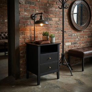English Elm 18 Inch Fluted Matte Black Nightstand with Gold Knobs and Soft Close Drawers Modern Bedroom B082P514970