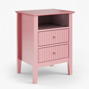 English Elm 18 Inch Fluted Pink Nightstand with 2 Drawers Gold Knobs Slim MDF Bedroom Side Table B082P514971