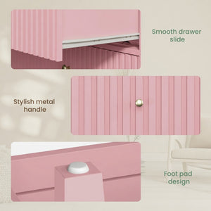 English Elm 18 Inch Fluted Pink Nightstand with 2 Drawers Gold Knobs Slim MDF Bedroom Side Table B082P514971