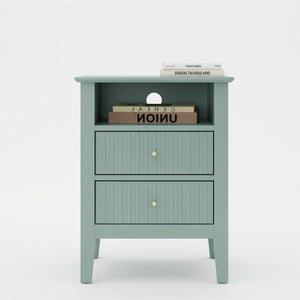 English Elm 18 Inch Fluted Matte Green Nightstand with Soft Close Drawers and Gold Knobs B082P514973