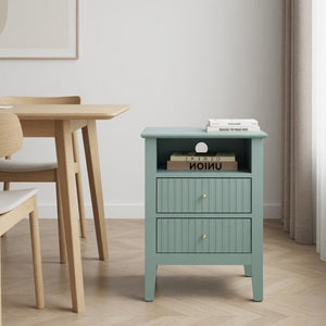 English Elm 18 Inch Fluted Matte Green Nightstand with Soft Close Drawers and Gold Knobs B082P514973