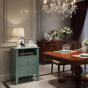 English Elm 18 Inch Fluted Matte Green Nightstand with Soft Close Drawers and Gold Knobs B082P514973