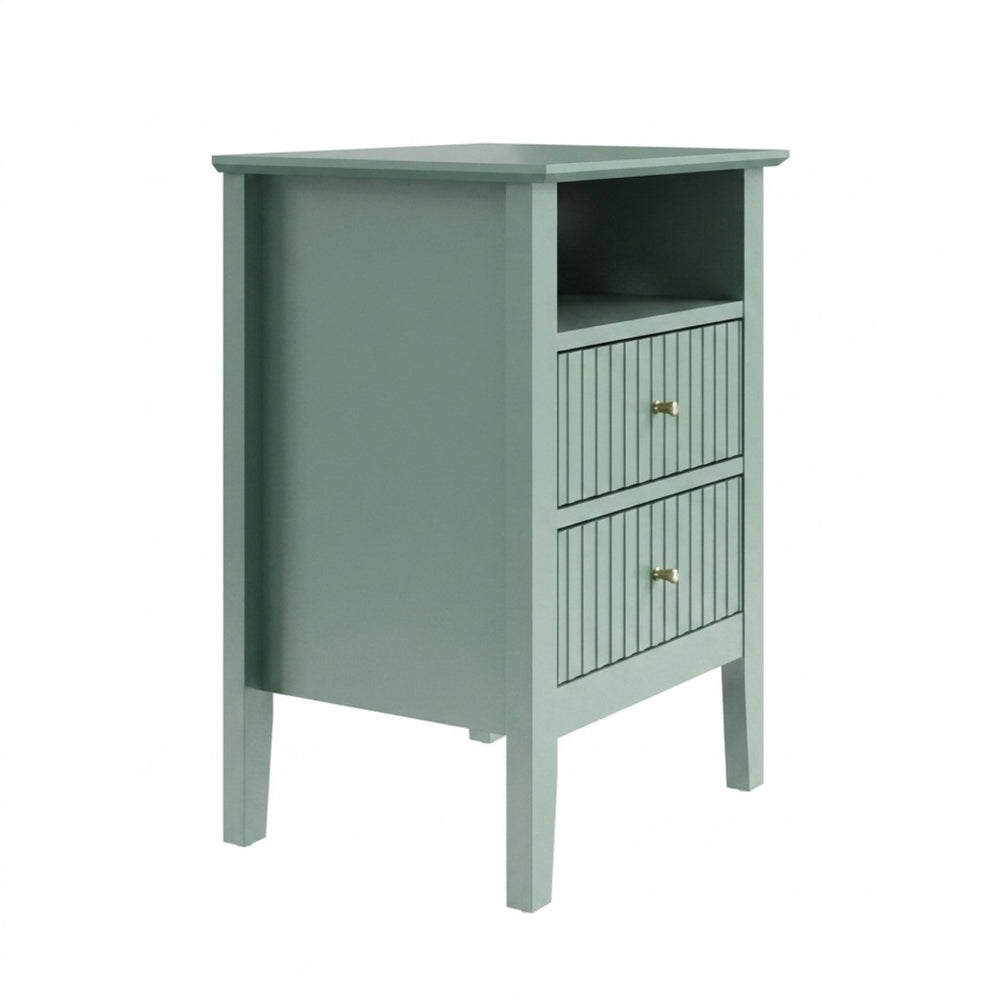English Elm 18 Inch Fluted Matte Green Nightstand with Soft Close Drawers and Gold Knobs B082P514973