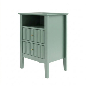 English Elm 18 Inch Fluted Matte Green Nightstand with Soft Close Drawers and Gold Knobs B082P514973