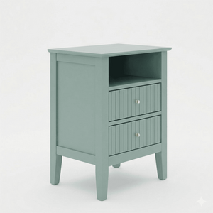 English Elm 18 Inch Fluted Matte Green Nightstand with Soft Close Drawers and Gold Knobs B082P514973