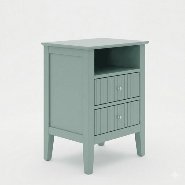 English Elm 18 Inch Fluted Matte Green Nightstand with Soft Close Drawers and Gold Knobs B082P514973