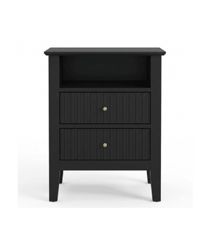 English Elm 18" Fluted Mdf Nightstands Set of 2 with Gold Hardware Soft-close Drawers Open Shelf Black B082P514974