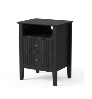 English Elm 18" Fluted Mdf Nightstands Set of 2 with Gold Hardware Soft-close Drawers Open Shelf Black B082P514974