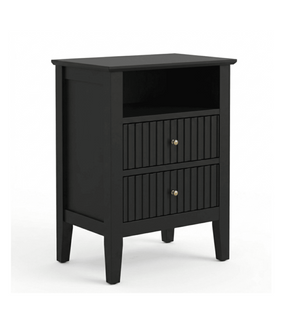 English Elm 18" Fluted Mdf Nightstands Set of 2 with Gold Hardware Soft-close Drawers Open Shelf Black B082P514974