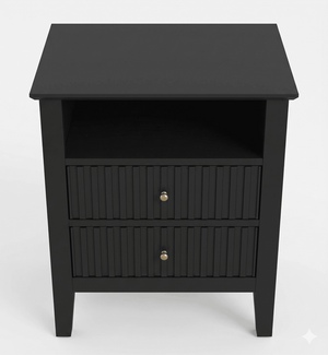 English Elm 18" Fluted Mdf Nightstands Set of 2 with Gold Hardware Soft-close Drawers Open Shelf Black B082P514974
