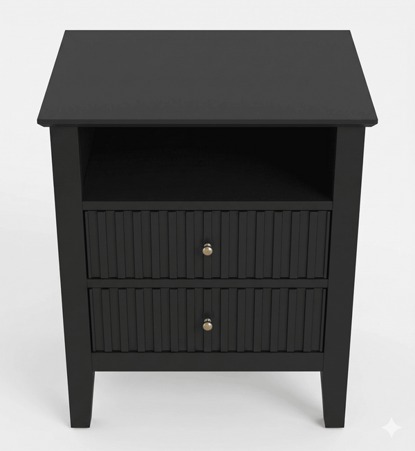 English Elm 18" Fluted Mdf Nightstands Set of 2 with Gold Hardware Soft-close Drawers Open Shelf Black B082P514974