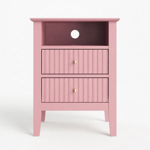English Elm 18" Fluted Mdf Nightstands Set of 2 with Gold Hardware Soft-close Drawers Open Shelf Pink B082P514975