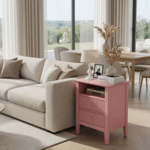 English Elm 18" Fluted Mdf Nightstands Set of 2 with Gold Hardware Soft-close Drawers Open Shelf Pink B082P514975