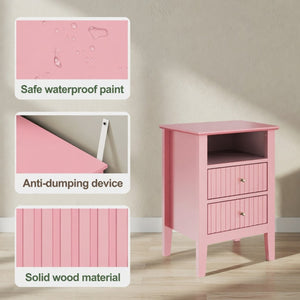 English Elm 18" Fluted Mdf Nightstands Set of 2 with Gold Hardware Soft-close Drawers Open Shelf Pink B082P514975