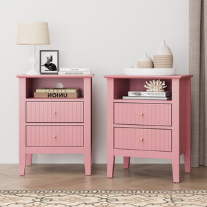 English Elm 18" Fluted Mdf Nightstands Set of 2 with Gold Hardware Soft-close Drawers Open Shelf Pink B082P514975