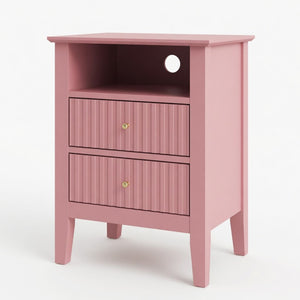 English Elm 18" Fluted Mdf Nightstands Set of 2 with Gold Hardware Soft-close Drawers Open Shelf Pink B082P514975