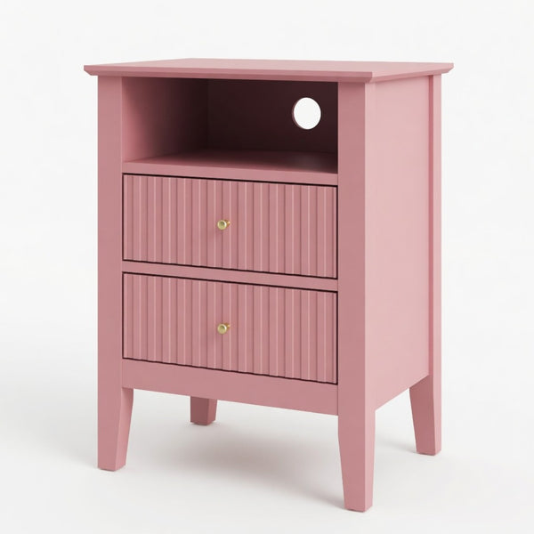 English Elm 18" Fluted Mdf Nightstands Set of 2 with Gold Hardware Soft-close Drawers Open Shelf Pink B082P514975