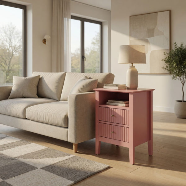 English Elm 18" Fluted Mdf Nightstands Set of 2 with Gold Hardware Soft-close Drawers Open Shelf Pink B082P514975