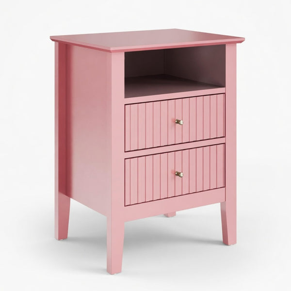 English Elm 18" Fluted Mdf Nightstands Set of 2 with Gold Hardware Soft-close Drawers Open Shelf Pink B082P514975