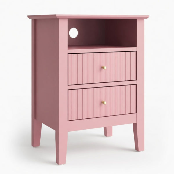 English Elm 18" Fluted Mdf Nightstands Set of 2 with Gold Hardware Soft-close Drawers Open Shelf Pink B082P514975
