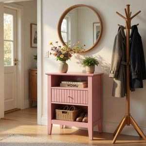 English Elm 18" Fluted Mdf Nightstands Set of 2 with Gold Hardware Soft-close Drawers Open Shelf Pink B082P514975