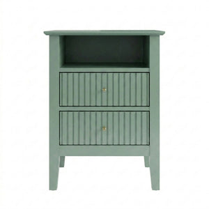 English Elm 18" Fluted Mdf Nightstands Set of 2 with Gold Hardware Soft-close Drawers Open Shelf Green B082P514976