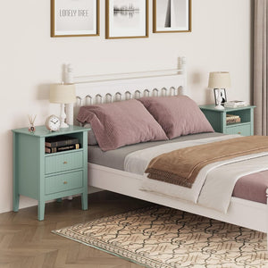 English Elm 18" Fluted Mdf Nightstands Set of 2 with Gold Hardware Soft-close Drawers Open Shelf Green B082P514976