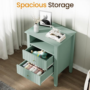 English Elm 18" Fluted Mdf Nightstands Set of 2 with Gold Hardware Soft-close Drawers Open Shelf Green B082P514976