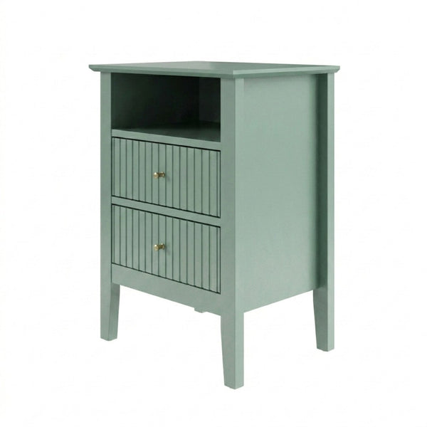 English Elm 18" Fluted Mdf Nightstands Set of 2 with Gold Hardware Soft-close Drawers Open Shelf Green B082P514976