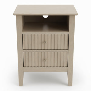 English Elm 18" Fluted Mdf Nightstand Pair with Soft-close Drawers Open Shelf Gold Knobs B082P514977