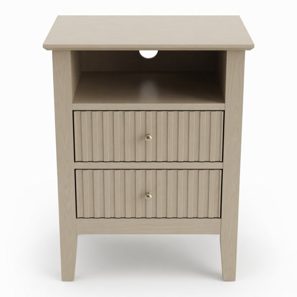 English Elm 18" Fluted Mdf Nightstand Pair with Soft-close Drawers Open Shelf Gold Knobs B082P514977