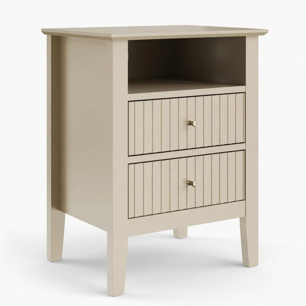 English Elm 18" Fluted Mdf Nightstand Pair with Soft-close Drawers Open Shelf Gold Knobs B082P514977