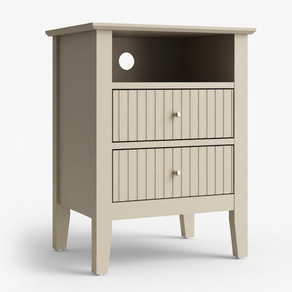 English Elm 18" Fluted Mdf Nightstand Pair with Soft-close Drawers Open Shelf Gold Knobs B082P514977