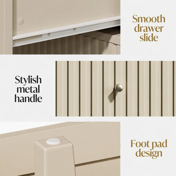 English Elm 18" Fluted Mdf Nightstand Pair with Soft-close Drawers Open Shelf Gold Knobs B082P514977