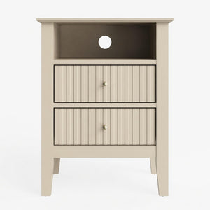 English Elm 18" Fluted Mdf Nightstand Pair with Soft-close Drawers Open Shelf Gold Knobs B082P514977
