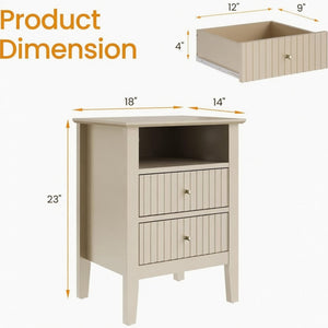 English Elm 18" Fluted Mdf Nightstand Pair with Soft-close Drawers Open Shelf Gold Knobs B082P514977