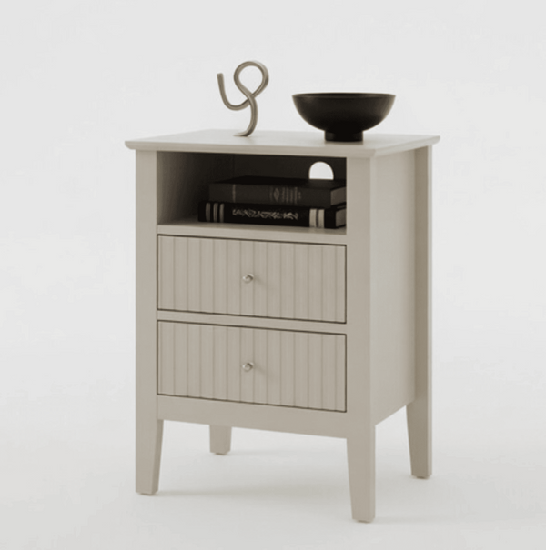 English Elm 18" Fluted Mdf Nightstand Pair with Soft-close Drawers Open Shelf Gold Knobs B082P514977