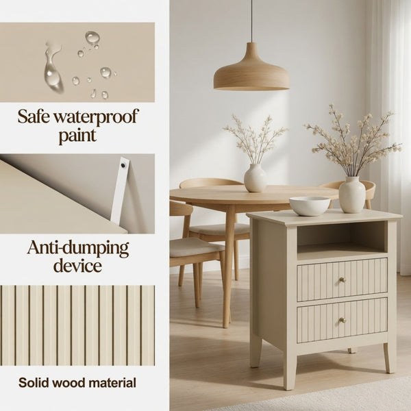 English Elm 18" Fluted Mdf Nightstand Pair with Soft-close Drawers Open Shelf Gold Knobs B082P514977