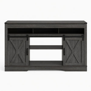 English Elm 58 Inch Farmhouse Entertainment Center with Sliding Barn Doors and Adjustable Media Storage B082P517241