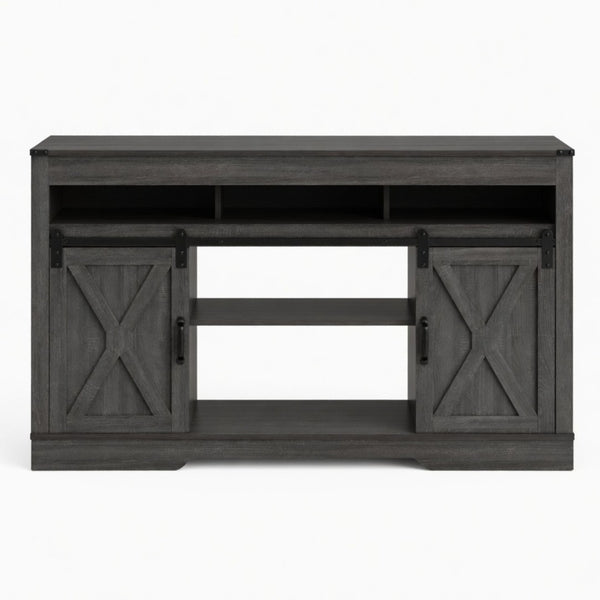 English Elm 58 Inch Farmhouse Entertainment Center with Sliding Barn Doors and Adjustable Media Storage B082P517241