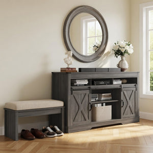English Elm 58 Inch Farmhouse Entertainment Center with Sliding Barn Doors and Adjustable Media Storage B082P517241