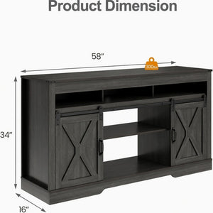 English Elm 58 Inch Farmhouse Entertainment Center with Sliding Barn Doors and Adjustable Media Storage B082P517241